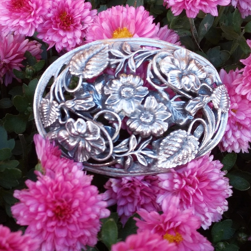 Oversized Vintage Danish 900 Silver Floral Brooch